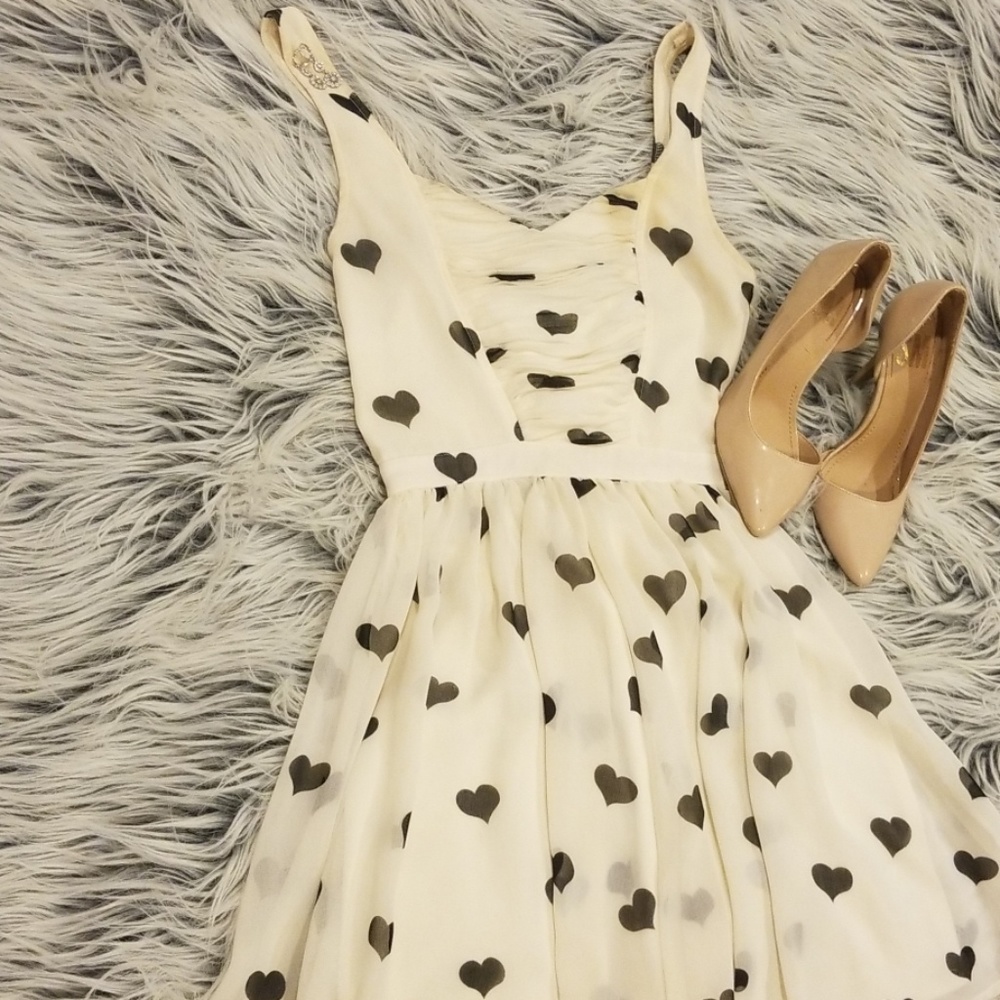 Cream Dress with Black Hearts from Delia's